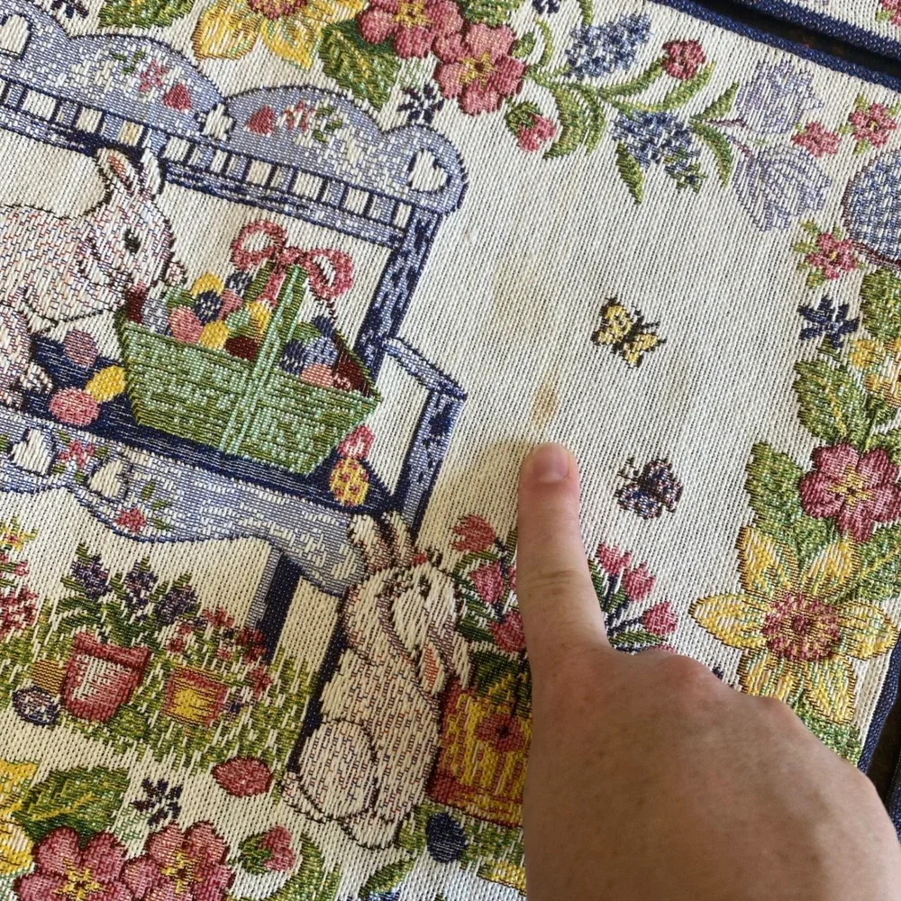 Set of 4 Easter Bunny Garden Woven Tapestry Placemats Spring Floral Blue